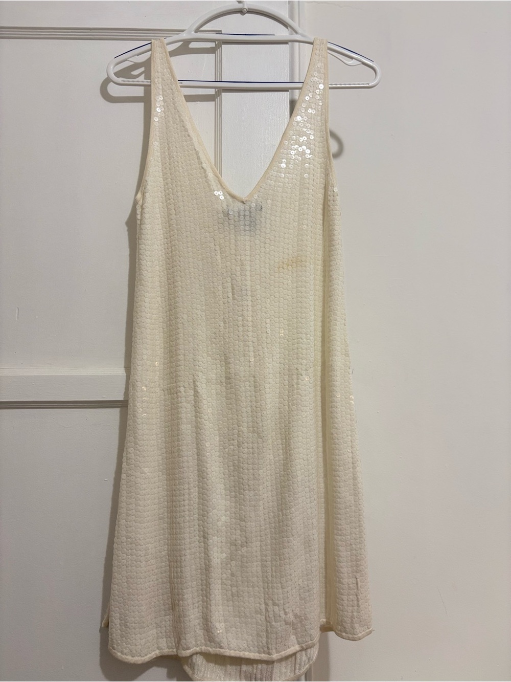 Arden B Cream Sequin Slip Mini Dress with Button Trim - Picture 2 of 5